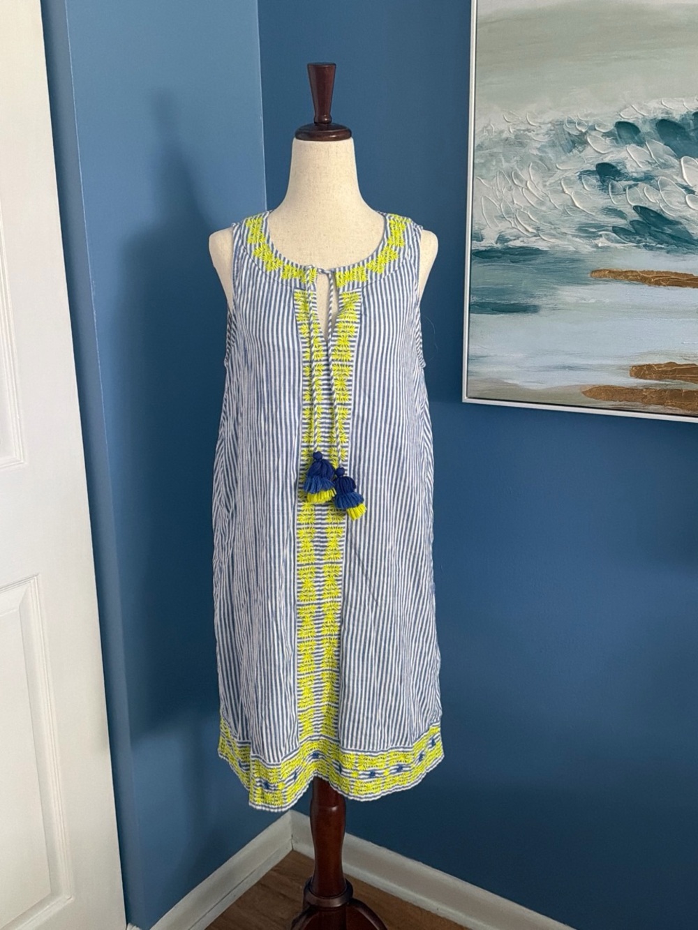 Vineyard Vines Sleeveless Blue & Yellow Striped Summer Dress